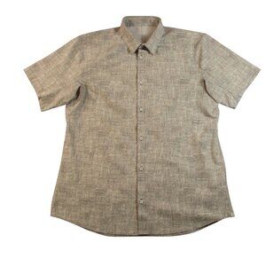 Lululemon Airing Easy Performance Shirt Men's Large Beige Geometric Button Up